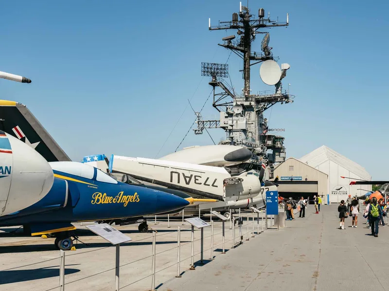 The space shuttle Enterprise on the flight deck of the Intrepid aircraft-carrier museum in New York